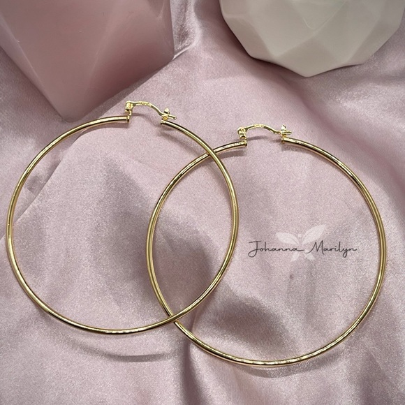 18k Gold Filled Thin Hoop Earrings 2.75" ✨ - Picture 3 of 6